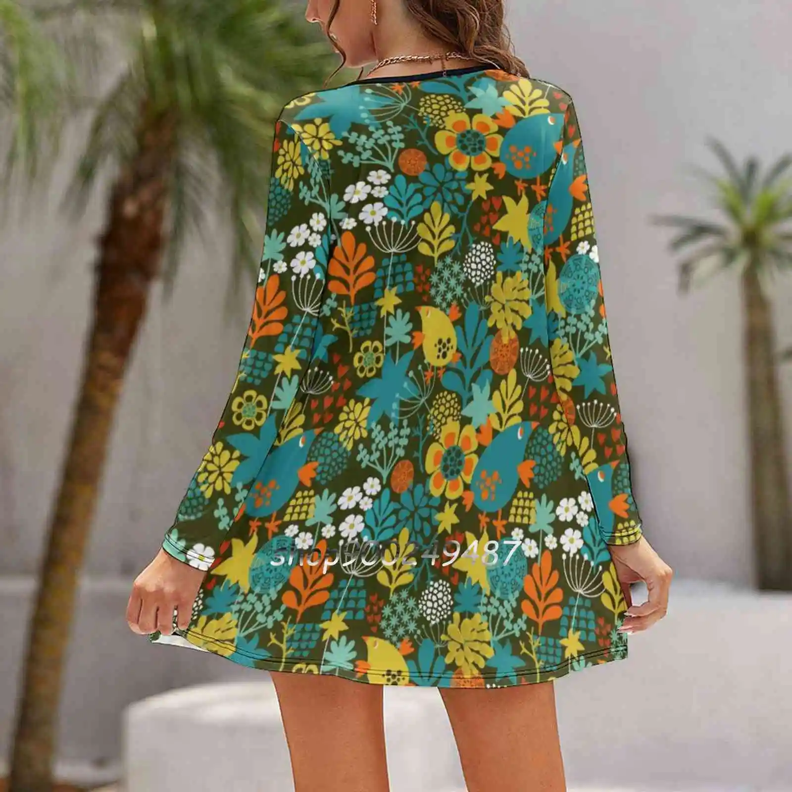 Summer Romance Elegant Party Women Dress Slim V Neck Long Sleeve Dress Casual Dresses Abstract Animal Autumn Backdrop