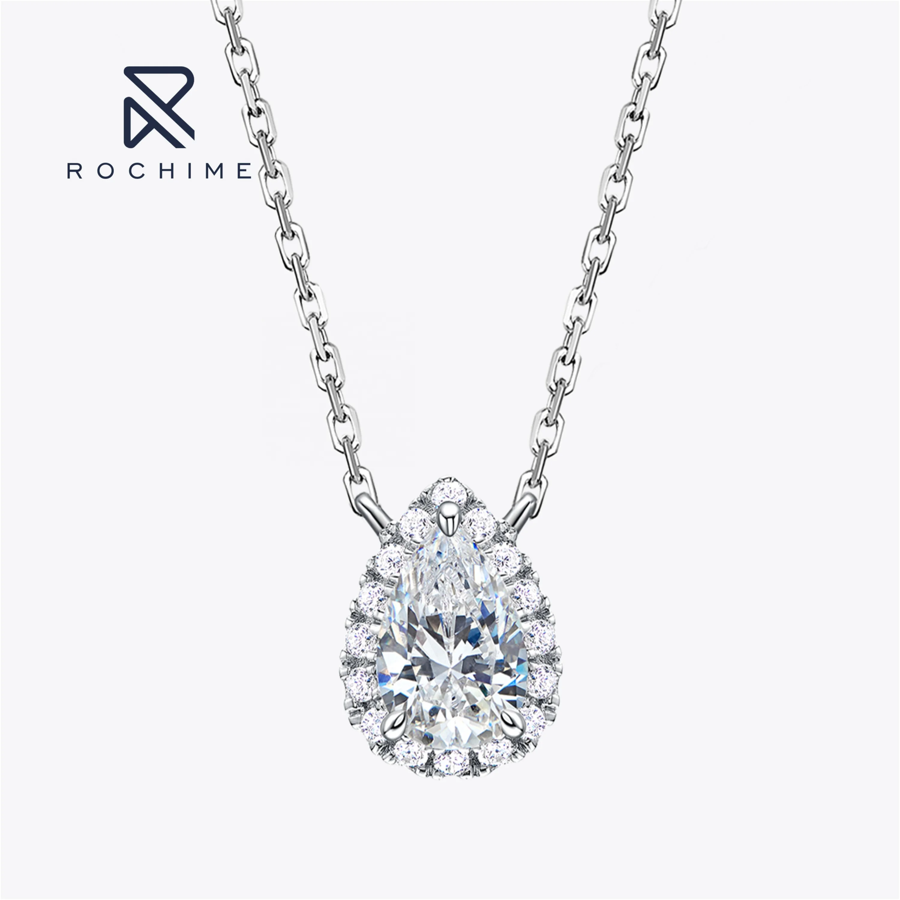 

Rochime Fashion Jewelry Halo Diamond Necklace 925 Sterling Silver Gold Plated 5a Zircon Fine Jewelry Accessories Women