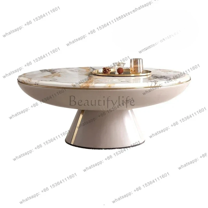 

High-end marble coffee table light luxury design villa minimalist coffee table household living room round coffee table