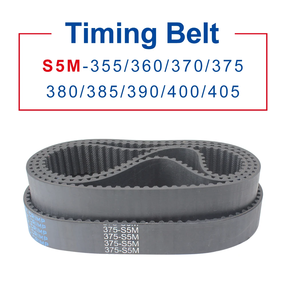 1 Piece Timing Belt S5M-355/360/370/375/380/385/390/400/405 Teeth Pitch 5mm Circular Teeth  Rubber Belt Width 10/15/20/25/30 mm