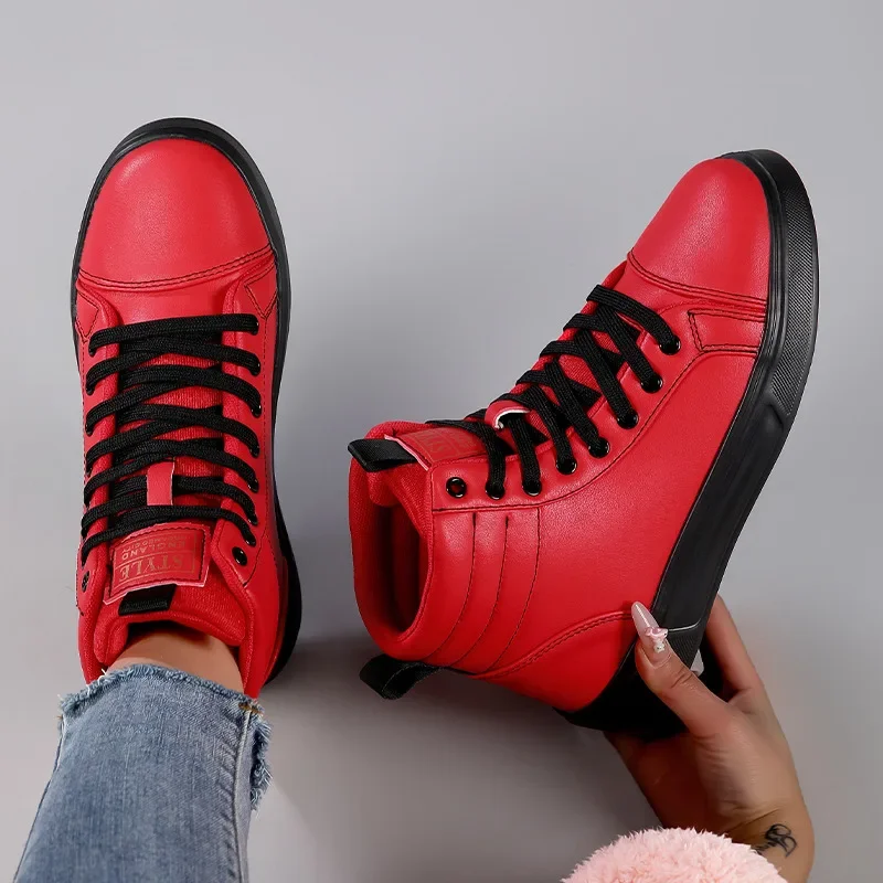 2025 Spring Fashion Red Men's Sneakers High Top Skateboarding Shoes for Men Women Comfortable Unisex Leather Sneakers Size 35-46