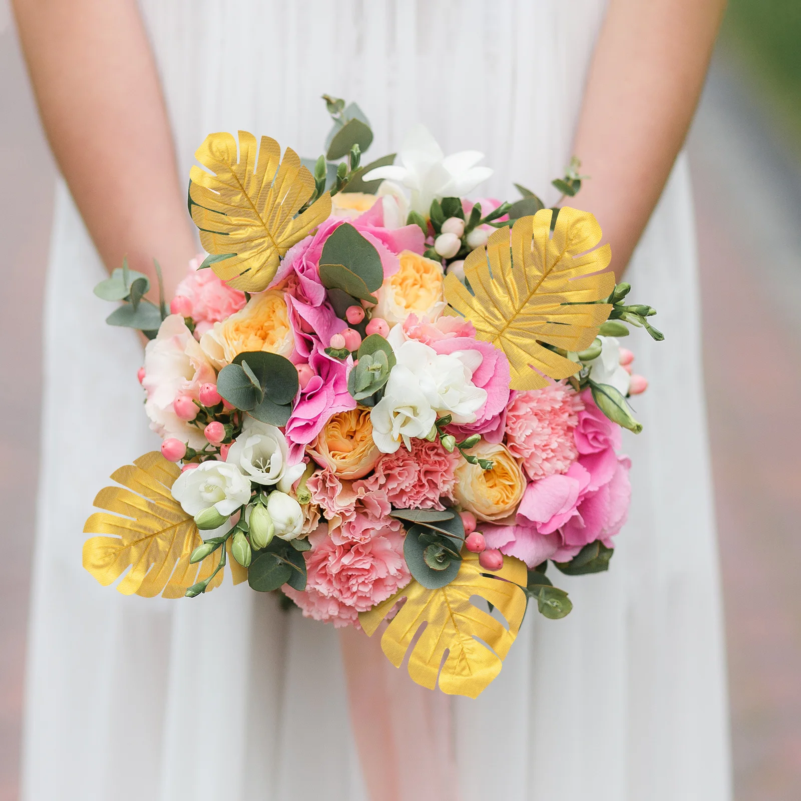 

12Pcs Lifelike Golden Monstera Leaves High-Density Cloth Artificial Plants for Home Decor Wedding Centerpiece Party Garden