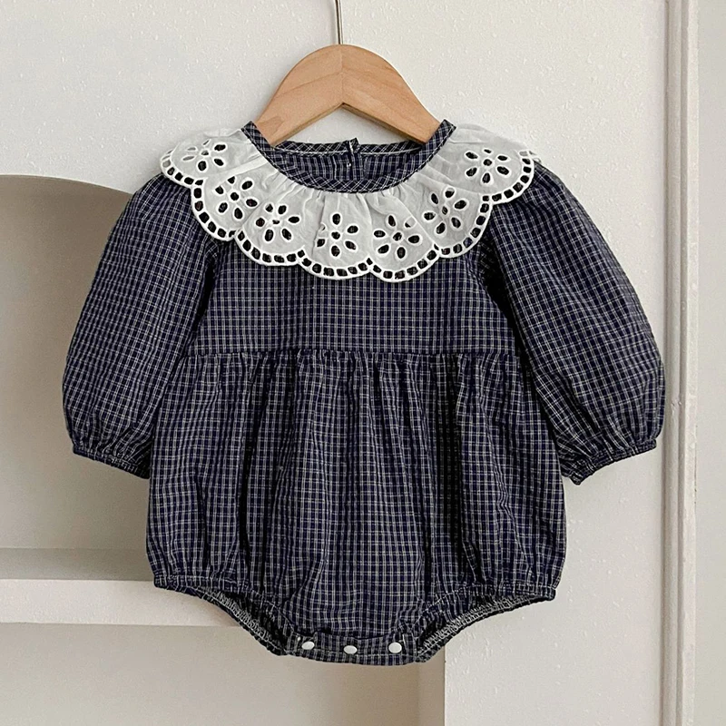 Spring Autumn Baby Girls Long Sleeve Sweet Sisters Grid Dress Infant Rompers Kids Baby Girls Princess Clothes Rompers