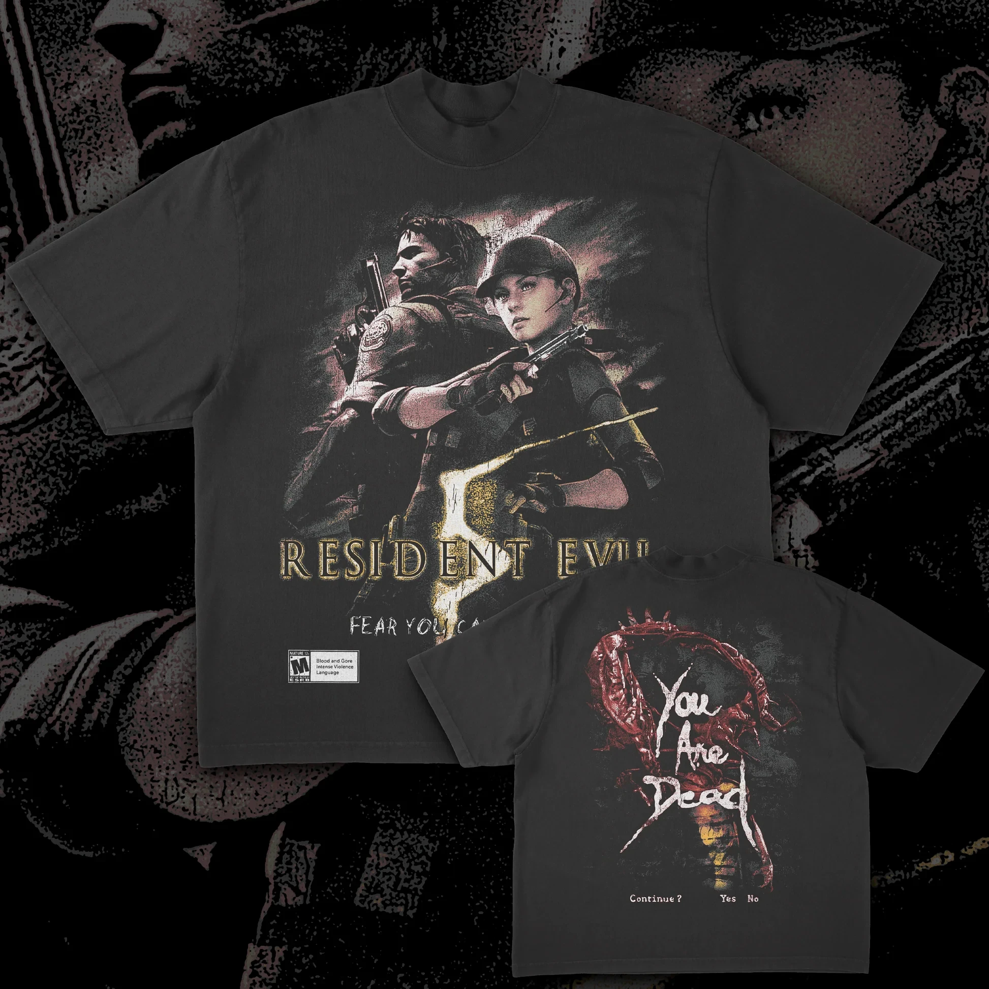 Camiseta estilo retrô do jogo de terror clássico Resident Evil, estilo anos 90, solta, casual, unissex, streetwear, com estampa gráfica.