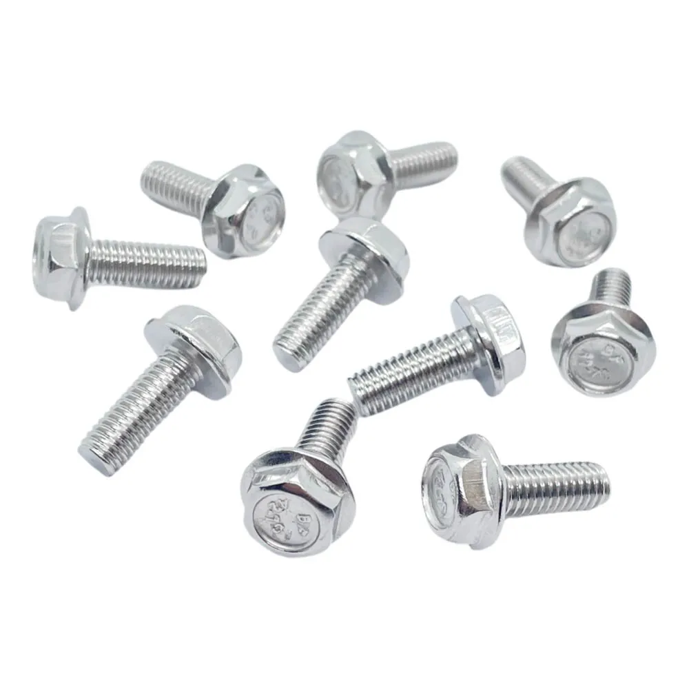 10pcs Stainless Steel Flange Surface Bolts Flat Head Hexagon Screws Bolts M6 for Car Motorcycle Moped Scooter Tail Plates