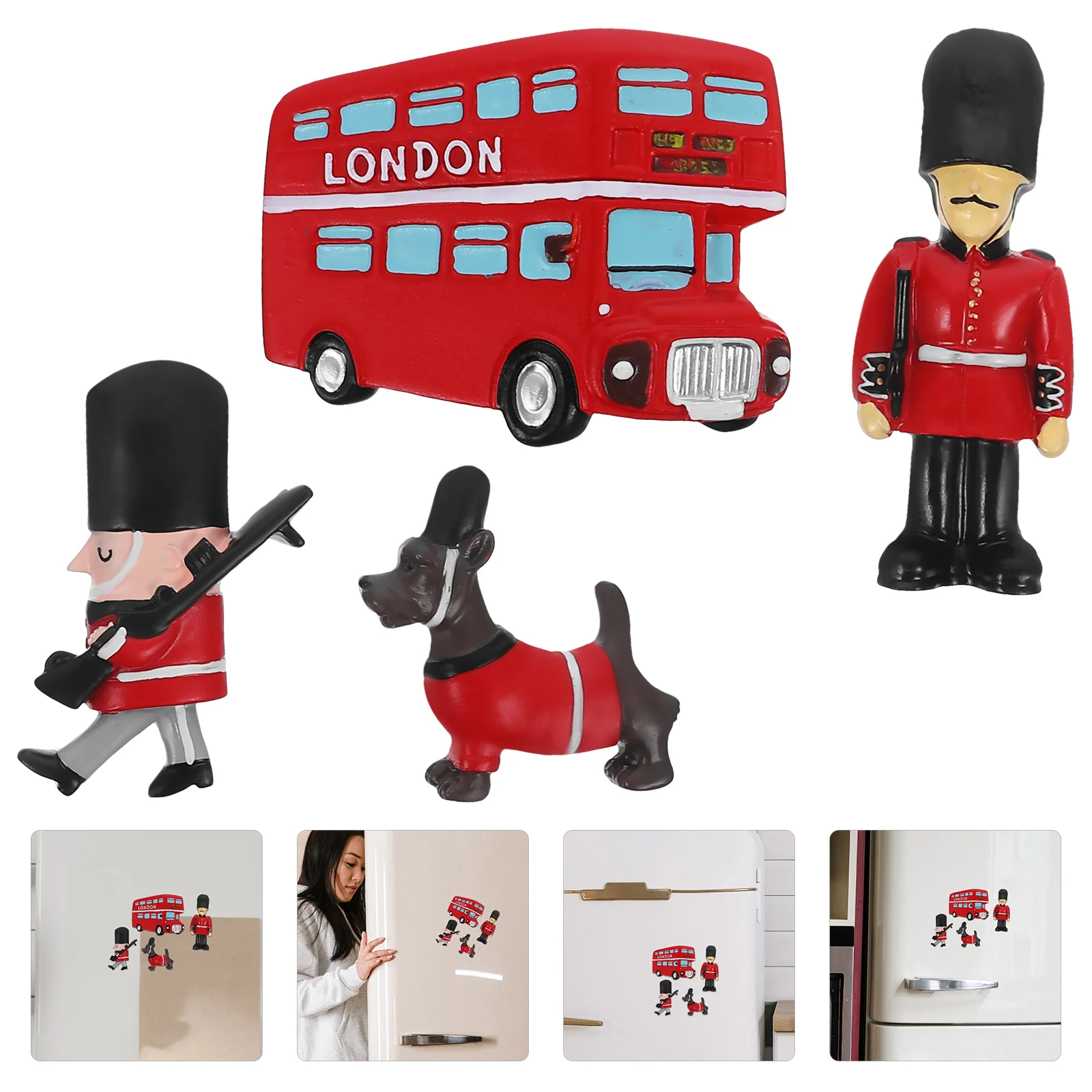 

4 Pcs Magnetic Whiteboard British Fridge Magnets Soldier Bus Stickers Child Sticky