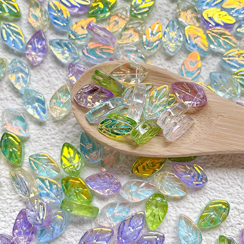 10pcs Forest-style Fresh Light Glass Small Leaf Translucent Beaded DIY Handmade Loose Beaded Bracelet Accessory