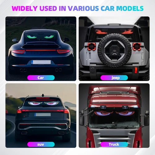 Imagen 2 del producto Luz LED de ojo del diablo para camión, Panel de píxeles de matriz, luces ambientales para coche, Control remoto plegable suave para parabrisas de tablero, 12V, 24V