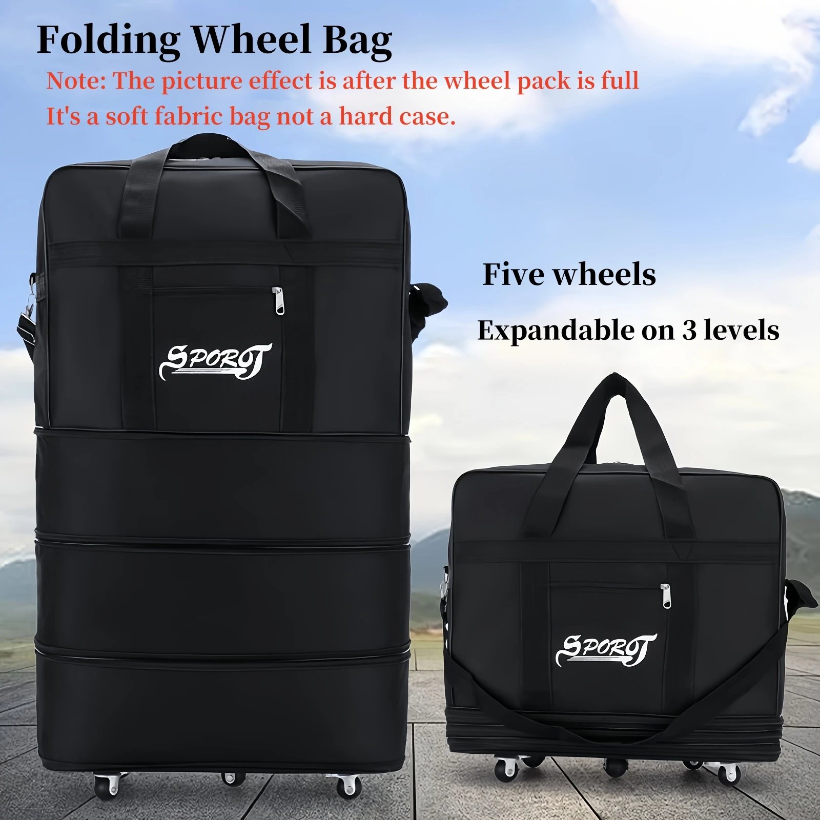 1 Piece Medium  Folding Travel Bag with Wheels, Large CapacityFolding Portable Duffel Bag, Rolling Travel Bag for Travel