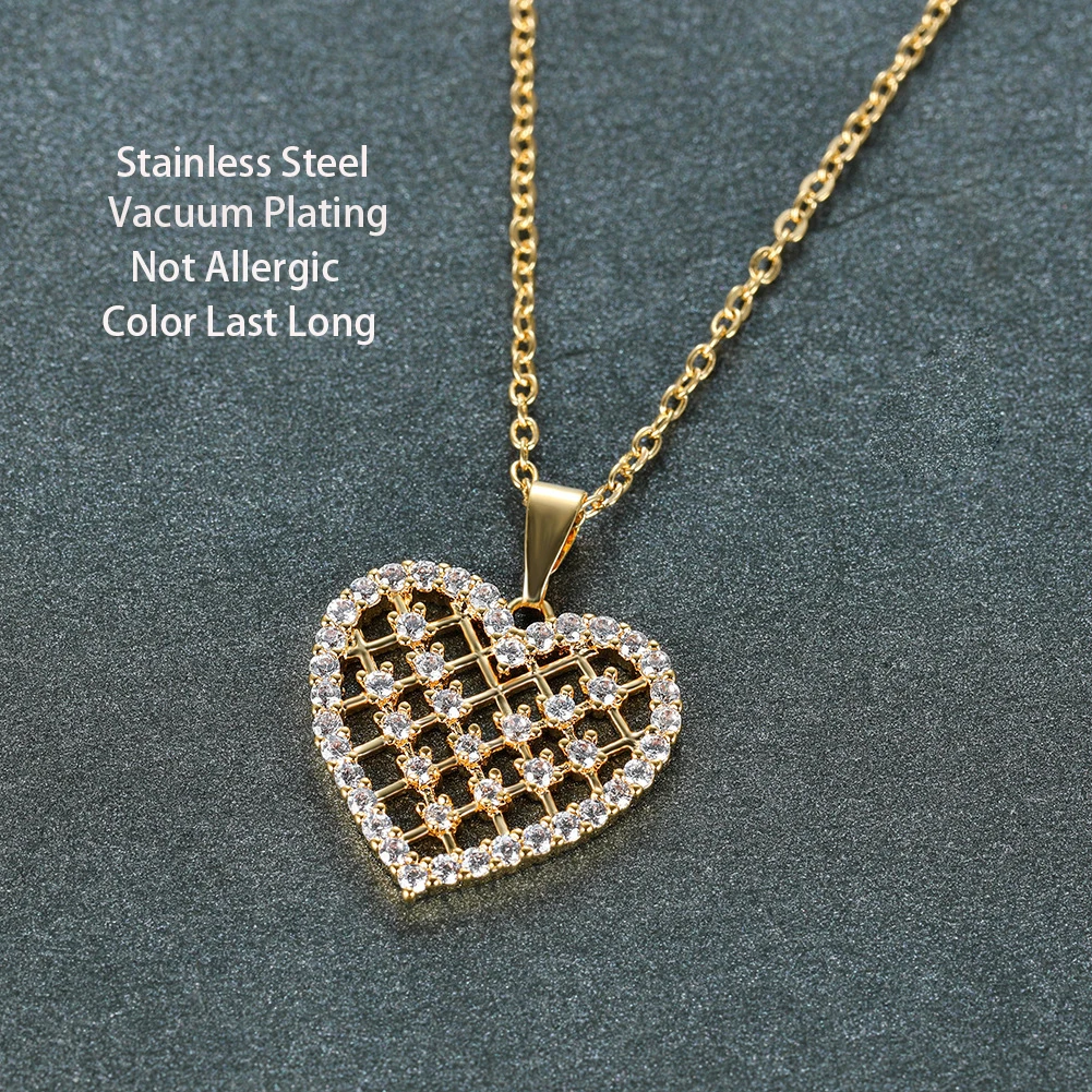 Cute Romantic Zircon Crystal Reticular Heart Pendant Women Necklaces Korean Fashion Female Wedding Jewelry Ladies Clavicle Chain