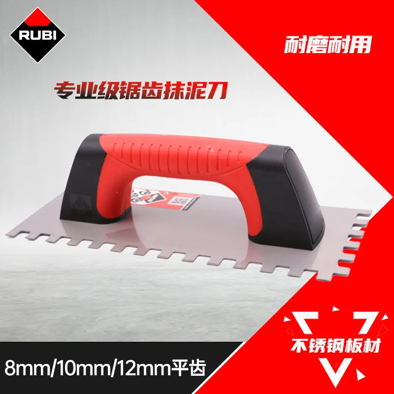 RUBI Stainless Steel Serrated Trowel Plastic-Handled Mortar Trowel Putty Knife Tile Adhesive Spatula Scraper 12mm Notched Trowel