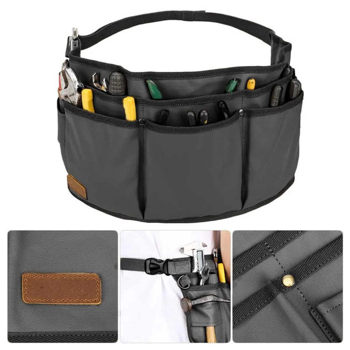 AA98 Tool Belt Pouches for Men Utility Belt Electrician Tool Bag Canvas Gardening Waist Tool Pouch with 13 Pockets Black view 5
