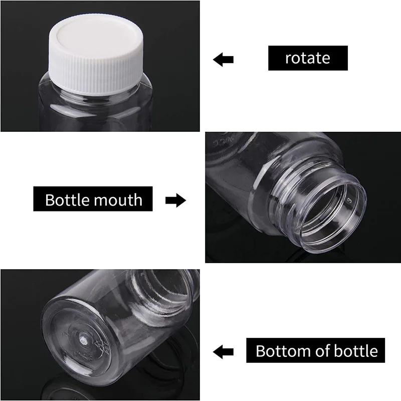 Botellas de plástico transparente para pastillas de PET, 10 Uds., 15/20/30/50/100ml, contenedores de almacenamiento de medicina, dispensador de líquido en polvo con tapa de sellos blancos