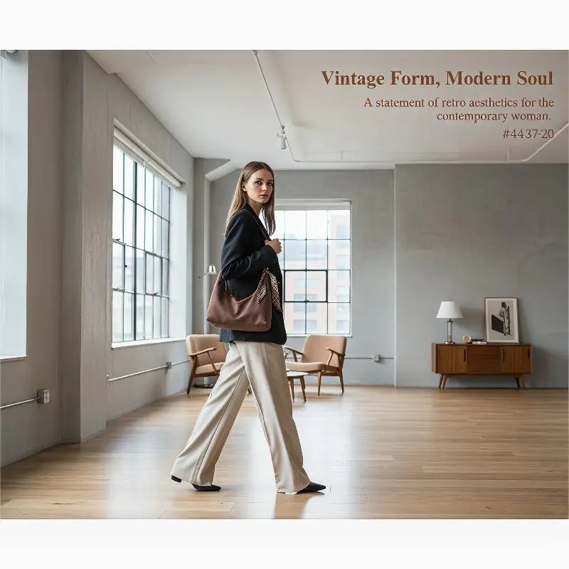 

Classic Retro Soft PU Leather Shoulder Bag for Women with Silk Scarf Elegant Underarm Style for Meetings