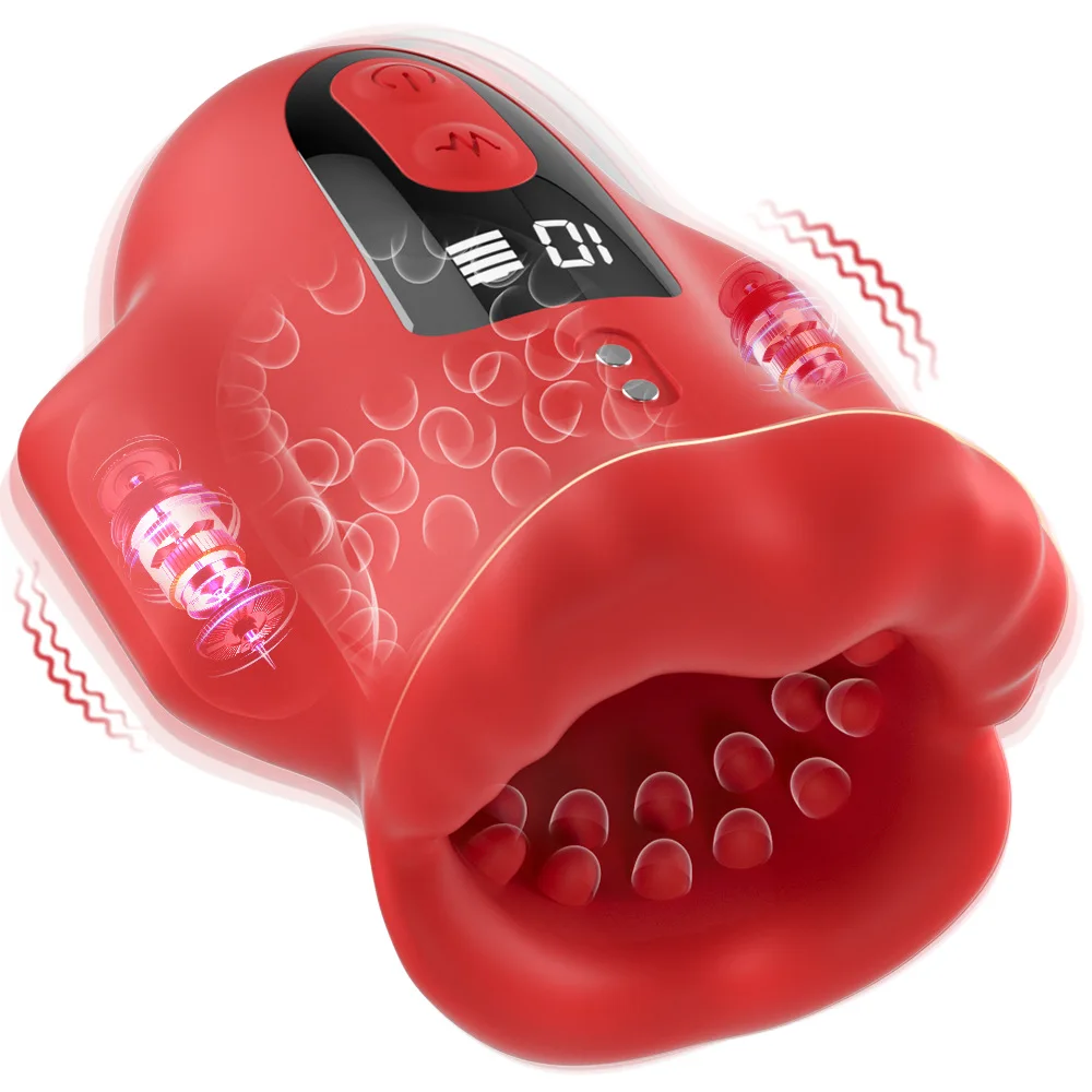 Male Masturbator Cup Mouth Shape Trainer Vibrator Oral Simulatior Penis Exerciser Sex Machines Penis Pump for Men Masturbation