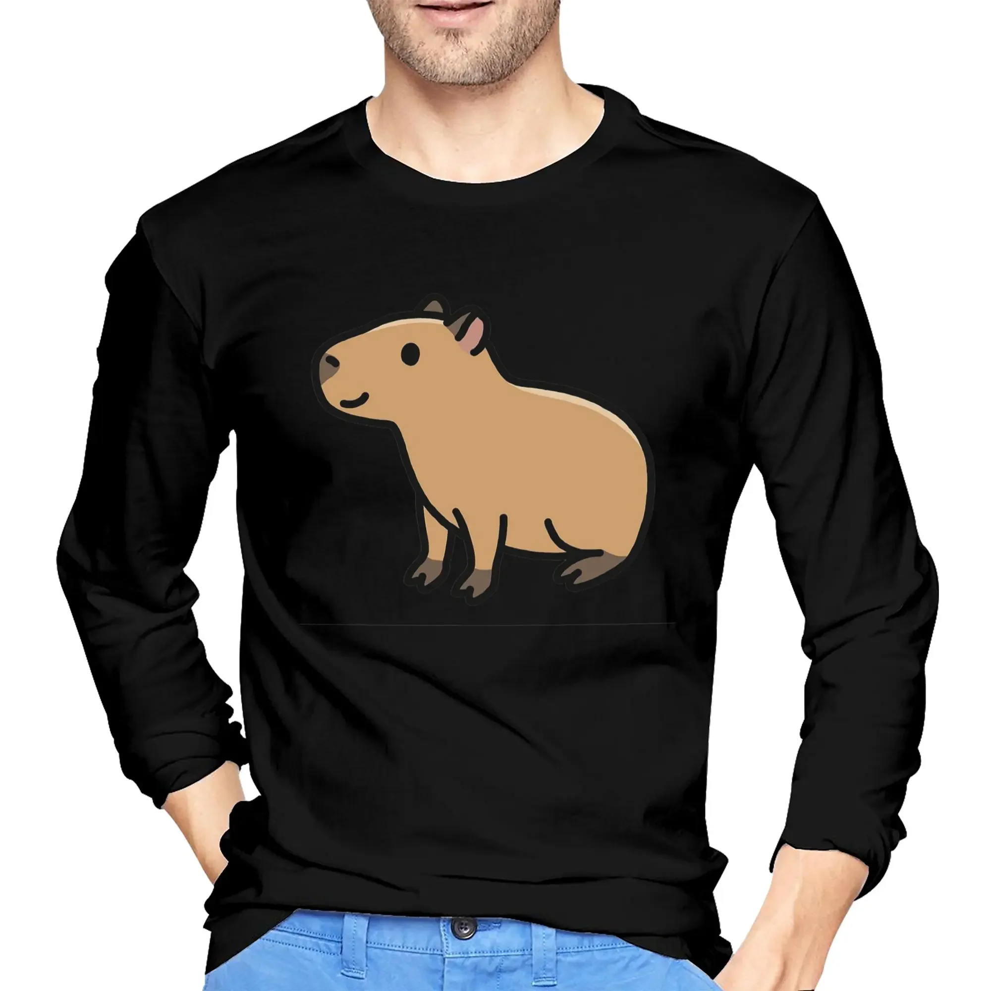 

Capybara Men's Long Sleeved T-shirt Fashion Round Neck T shirts Spring and Autumn Men tops