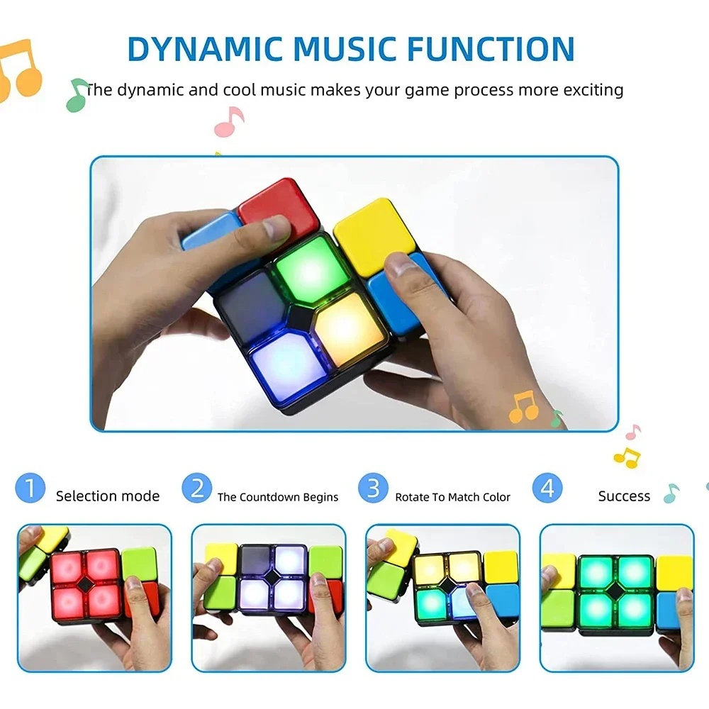 Música piscando cubos mágicos quebra-cabeça brinquedo flip slide 4 modos de jogo educação música com luz educação cubos mágicos blocos mágicos