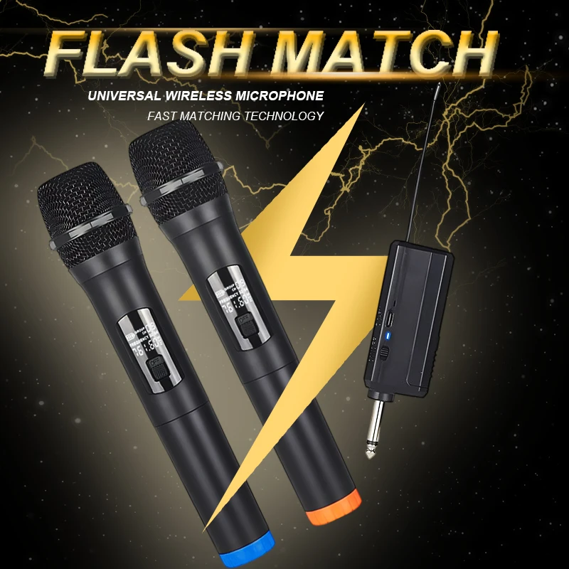 2.4G Wireless Microphone Portable 2 Channels Handheld Microphone Rechargeable battery for Live Karaoke Conference Church Party