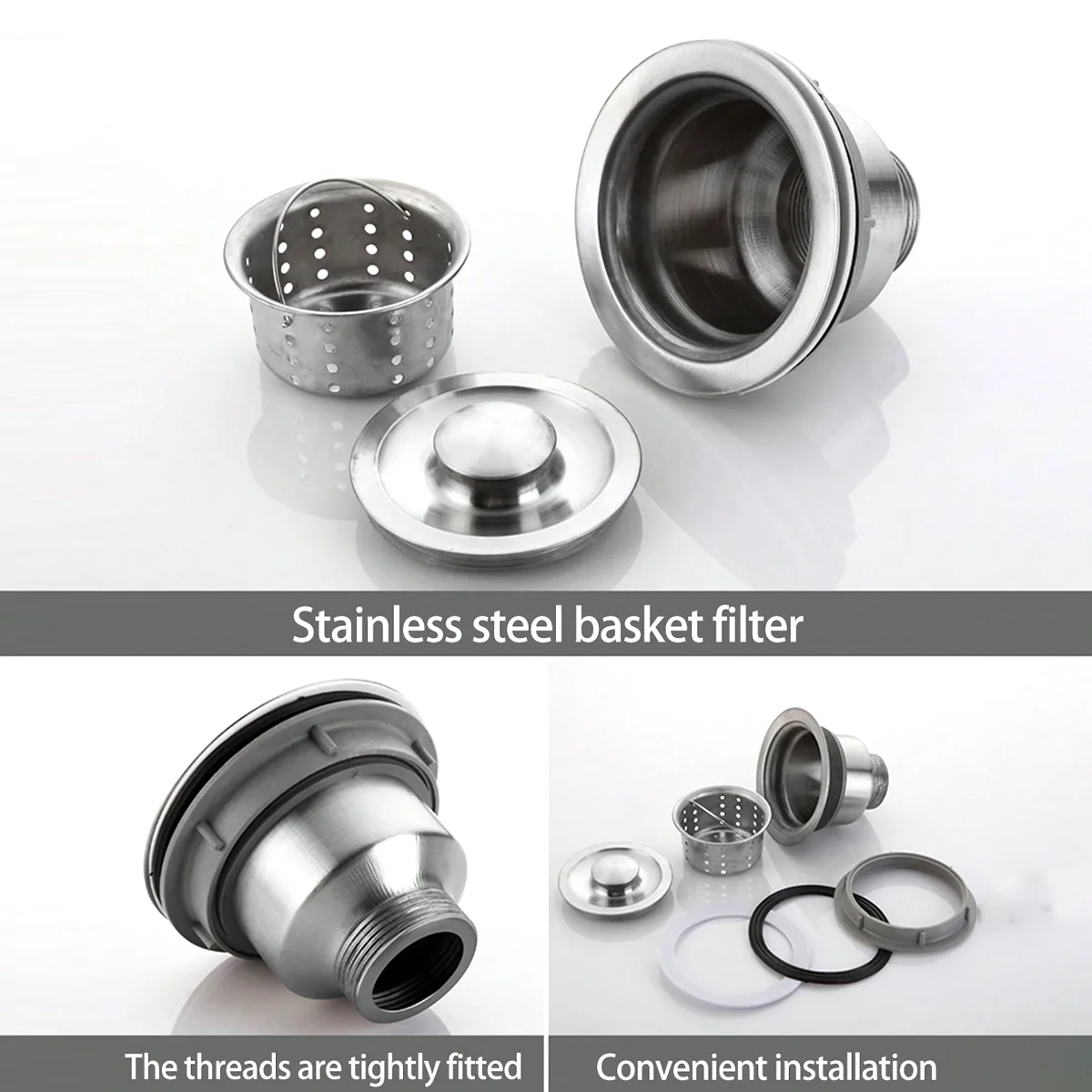 ワンピースステンレス鋼シンクフィルターバスケット、キッチンステンレス鋼洗面台シンク水切りアクセサリー食器洗い機シングルと