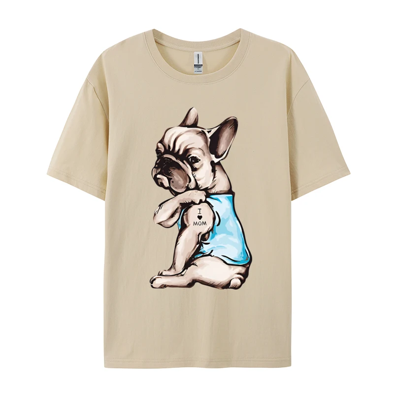 French Bulldog T-shirt I Love Mom Tattoo T Shirt Gift Tops T Shirt Discount Cotton Comfortable Tight Men