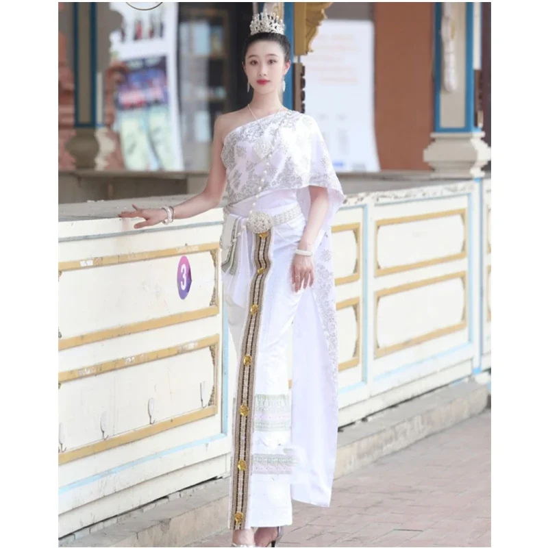

Thailand Traditional Clothing for Women Tops Blouse Skirt Show Travel Photo Tea Artist Concierge Clothes Thai Festival Outfit