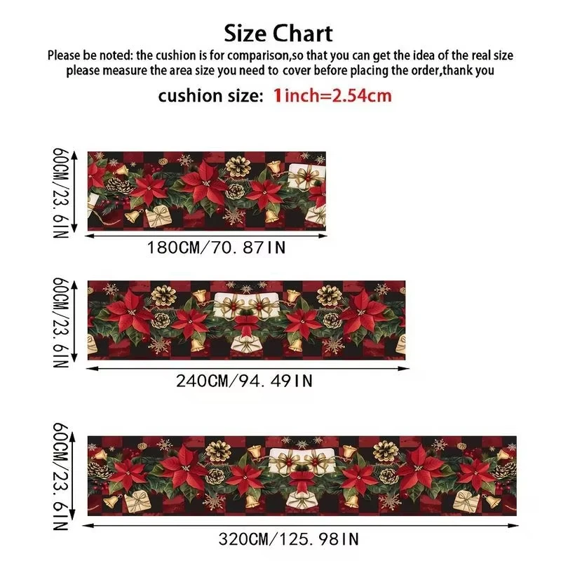 VIKAMA Vintage Christmas Rug Buffalo Plaid Poinsettia Bell Hallway Rug Runner Rug Doormat Living Room Mat Rug For Bedroom Home