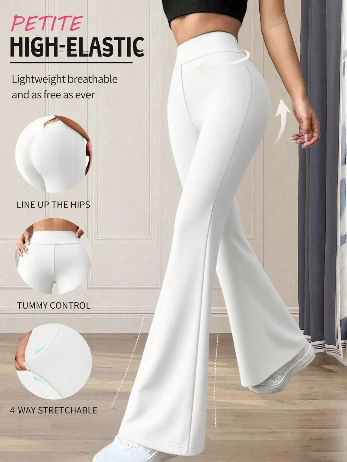 Women Petite High Waist White Flare Yoga Pants Bootcut Leggings Tummy Control Butt Lifting Stretch Trousers