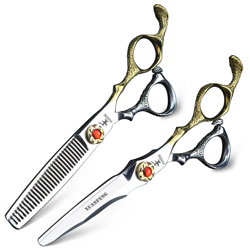 Cobra handle 6-inch high-quality Japanese 440C steel barber scissors Professional cutting and thinning scissors