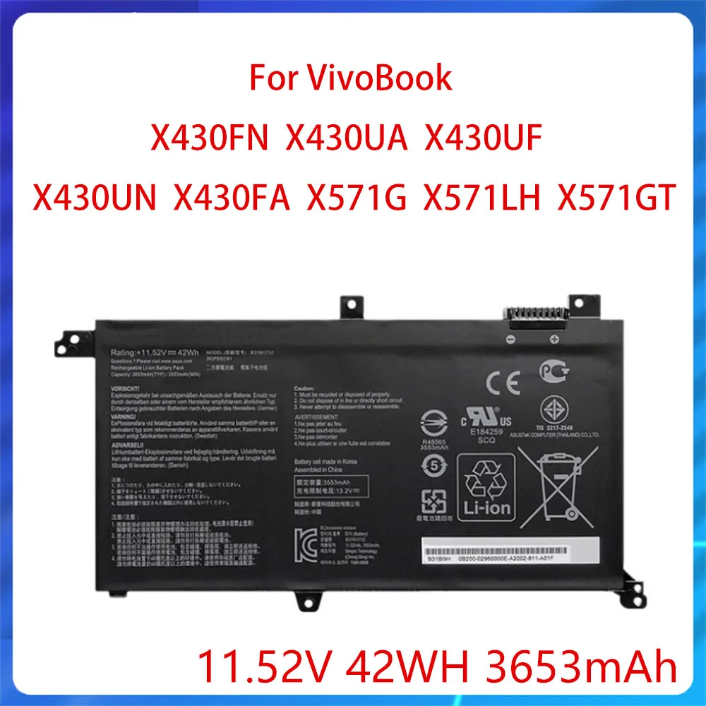 

NEW for VivoBook X430FN X430UA X430UF X430UN X430FA X571G X571LH X571GT Laptop Battery 3653mAh 42WH 11.52V B31N1732 B31Bi9H