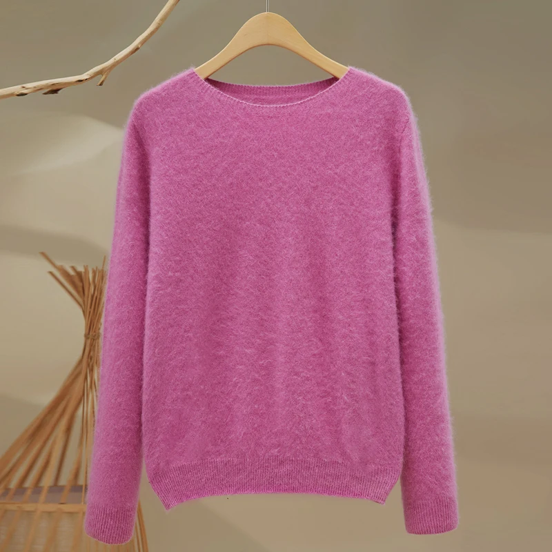 2025 automne/hiver 2025 femmes nouveau col rond ample à manches longues laine mérinos tricoté chemise couleur unie tricoté laine bas chemise