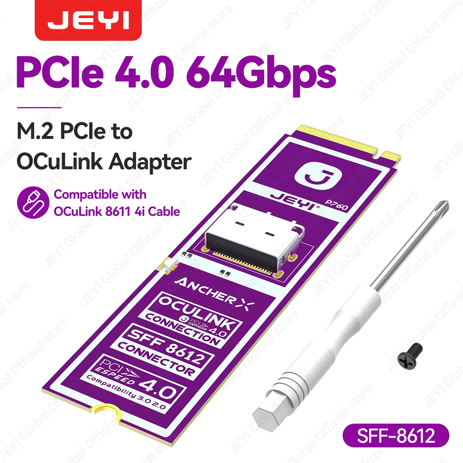 JEYI M2 NVME to Oculink Female Dock SFF-8612 Adapter PCIe 4.0 X4 64Gbps to Oculink SFF-8611 4i Host Adapter for eGPU GPU Mini PC