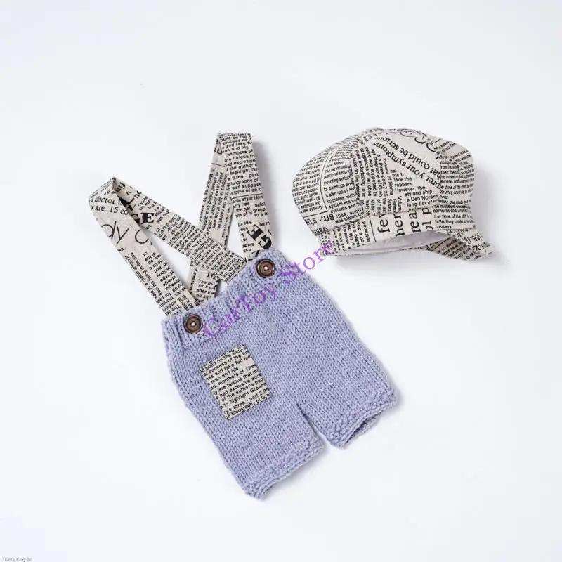 634F Toddlers Photography Props English Letter Newsie Hat Pants Outfit for Newborns
