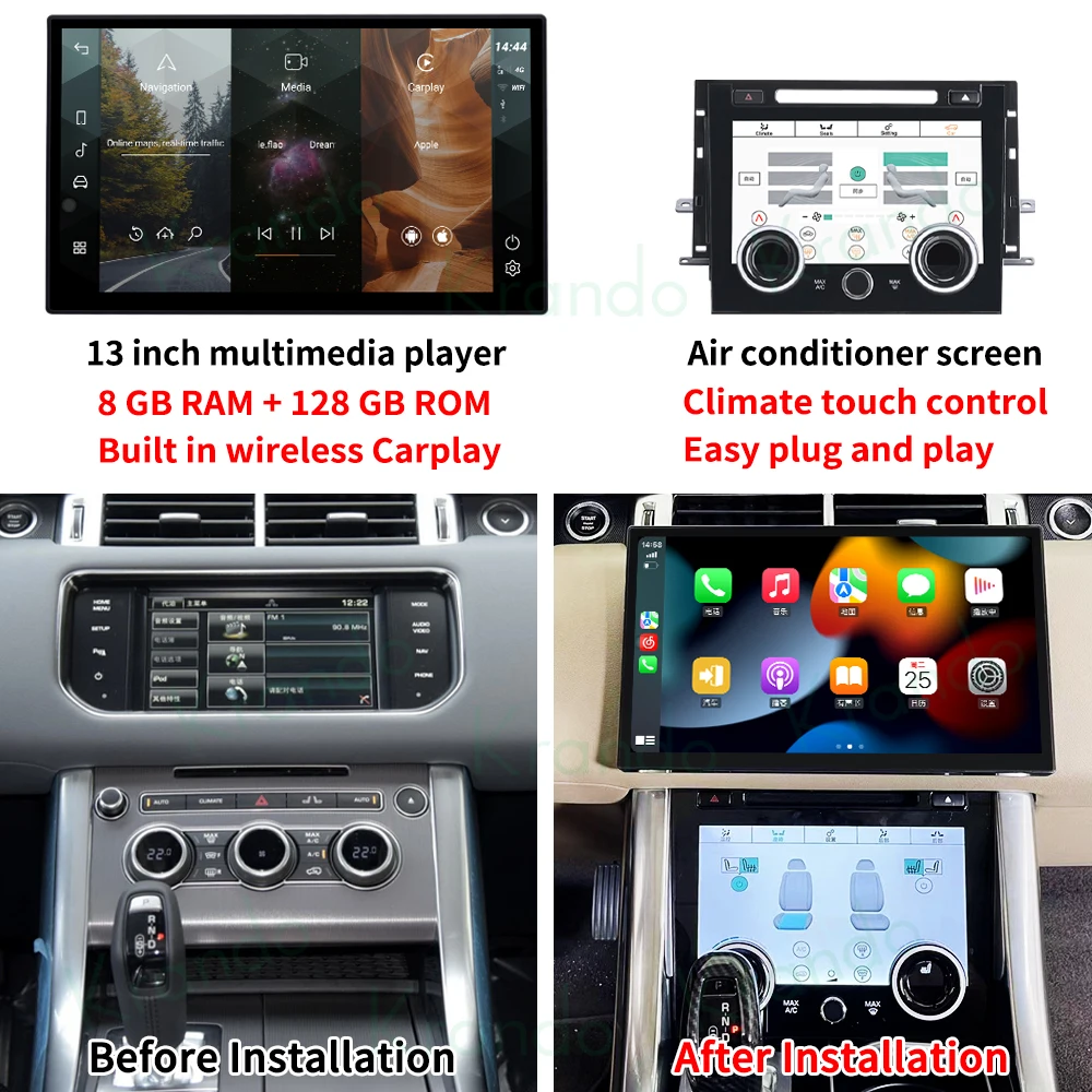 Krando Android 13.3'' Car Radio For Land Rover VOGUE Sport 2013 - 2018 Wireless Carplay Screen Navigation GPS 4G Sim Wifi