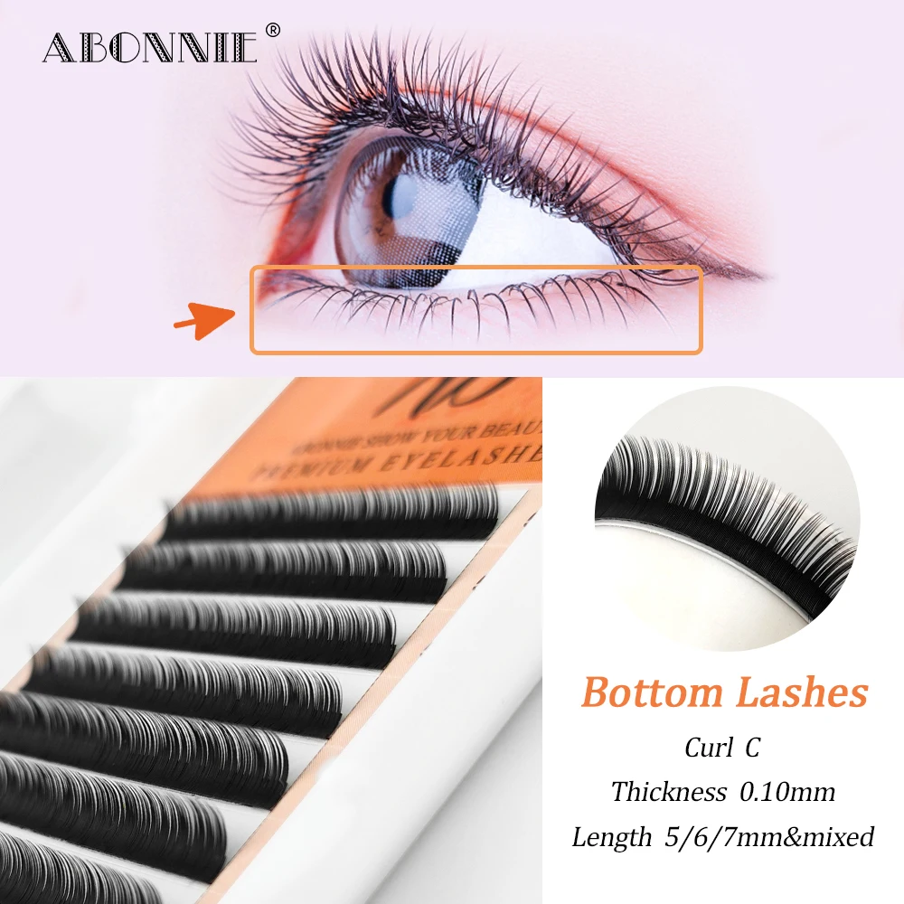 ABONNIE Black Brown Bottom Lashes Extensions 0.05 0.07 0.10 Thickness Lower Eyelashes Mix 5-7mm Bottom Eyelash Extensions