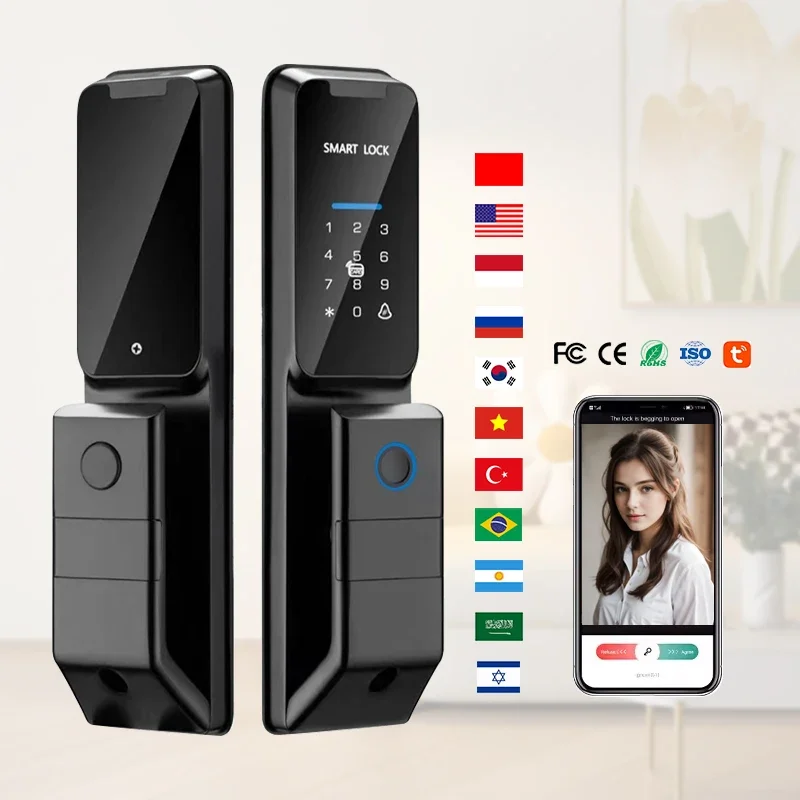 

003 Security Door Lock Smart Lock Face Digital Fingerprint Biometric Lock Rfid IC Card Wifi App Home