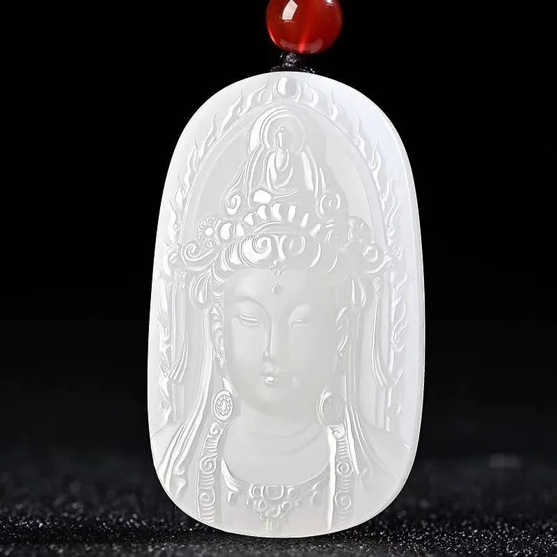 

New High-ice White Jade Tara Guanyin Bodhisattva Pendant, Classic