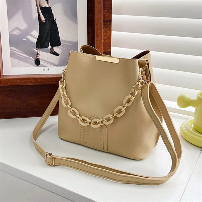 Women Fashion Shoulder Bag With Chain Handle Ladies Crossbody Bags Tote Bucket Handbag 2023 New Lady Bags