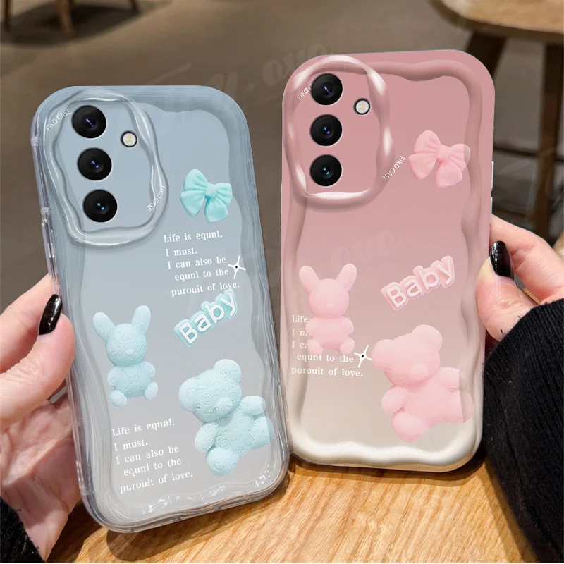 Gradient Letter Bear 3D Wave Case For Samsung Galaxy A54 A34 A24 A14 A13 A53 A33 A73 A23 A52 A52S A32 A22 A12 A51 A71 Soft Cover