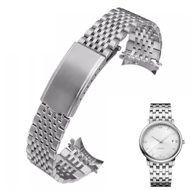 

Curved End Watchband for Omega Seamaster Speedmaster DeVille Stainless Steel Strap 18mm 19mm 20mm Thin Bracelet Belt
