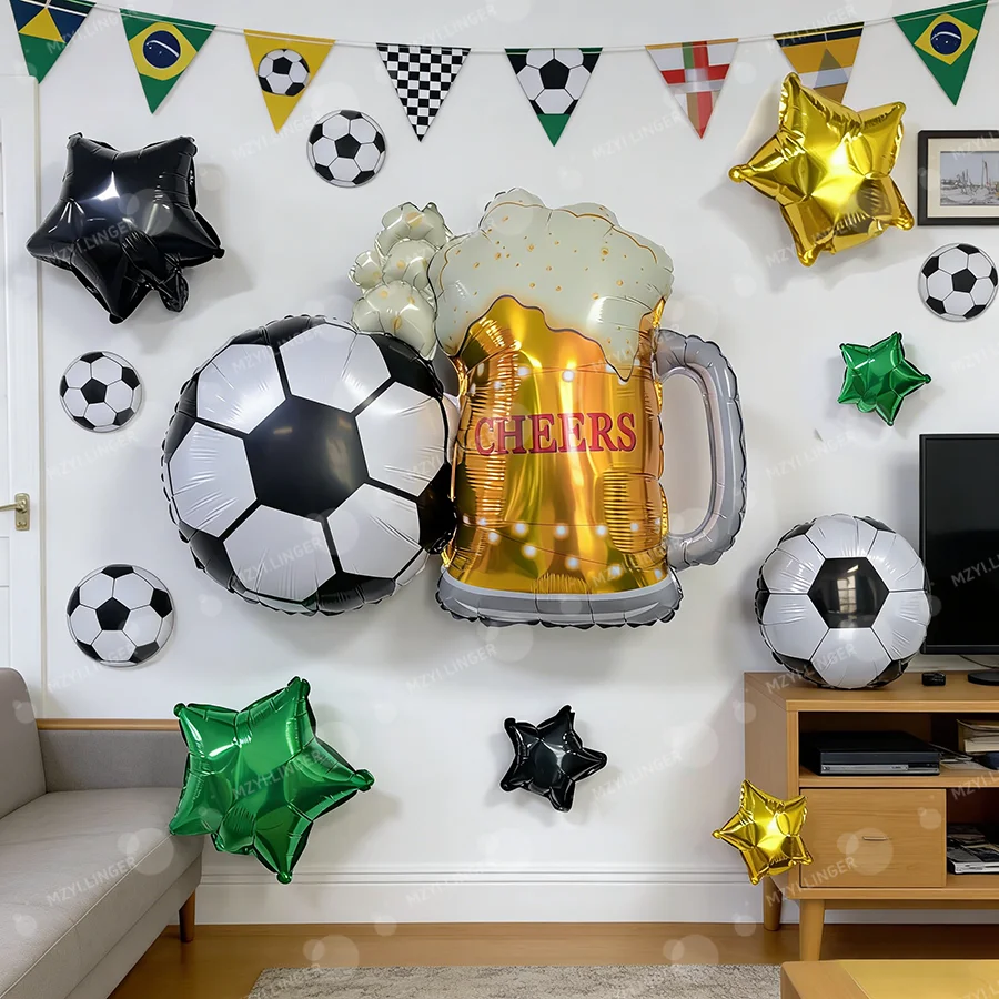 Set de Globos de Fútbol con Forma de Cerveza para Decoración de Eventos, Cumpleaños y Fiestas de Fútbol