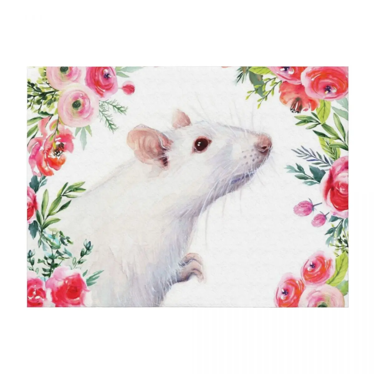 

White Rat and Red Flowers Watercolor Floral Animal Throw Blanket Winter beds Luxury Throw Tourist Blankets