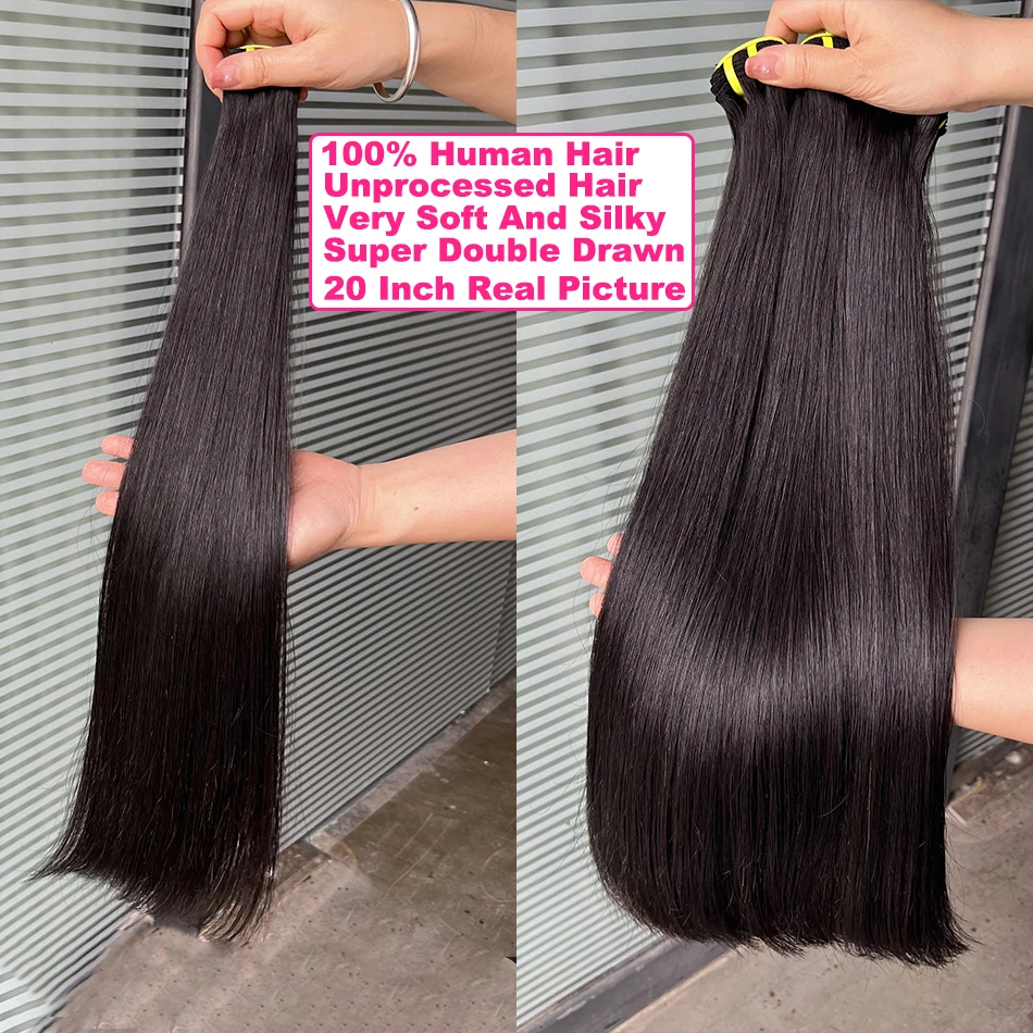 Yiwigs 15a osso reto duplo desenhado 100% pacotes de cabelo humano 10-30 polegadas extensões de tecer cabelo cru não processado para mulher