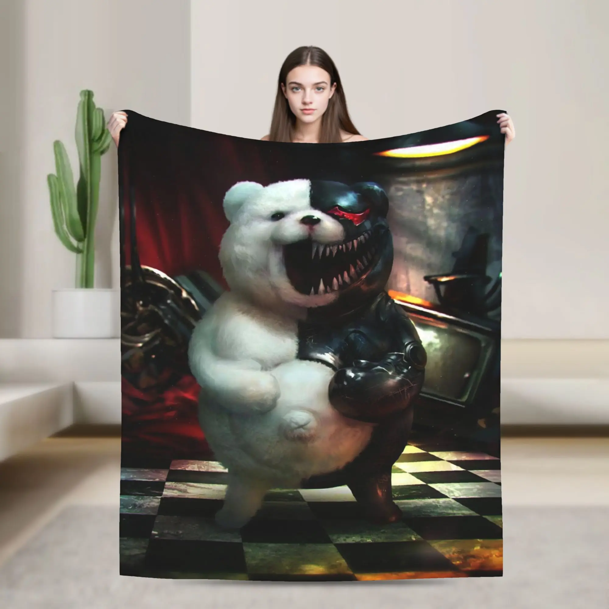 Danganronpa Monokuma Action Anime Warm Soft Blankets  Picnic Plush Bedding Throws Fashion Home Decor Flannel Bedspread Bed Cover