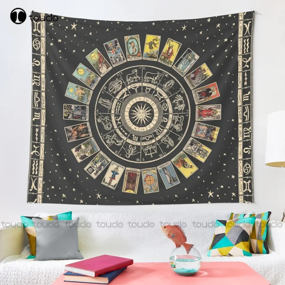 Wheel Of The Zodiac Astrology Chart & The Major Arcana Tarot Tapestry Blanket Tapestry Bedroom Bedspread Decoration Hanging Wall