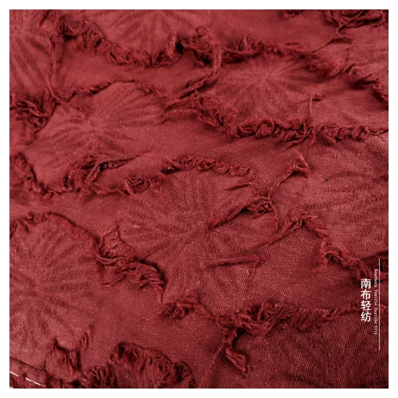 Red Jacquard Fabric Washed Water Cotton Linen Material Reconstruction Texture Designer Cloth Apparel Diy Sewing Meters