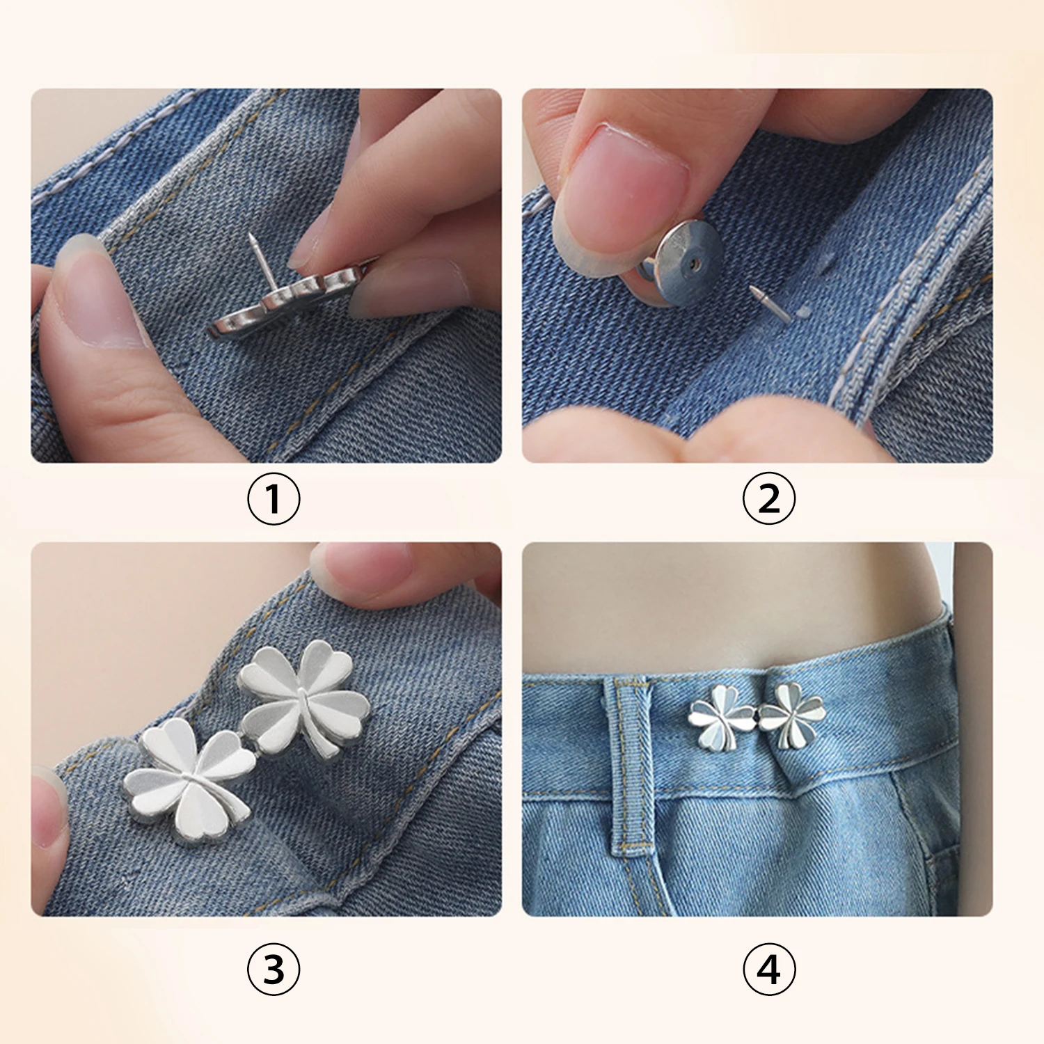 2 Pcs Four Leaf Clover Pants Brooches Buckle Pins Tighten Waist Waist Clip Adjustable Snap Detachable Button For Pants Jeans