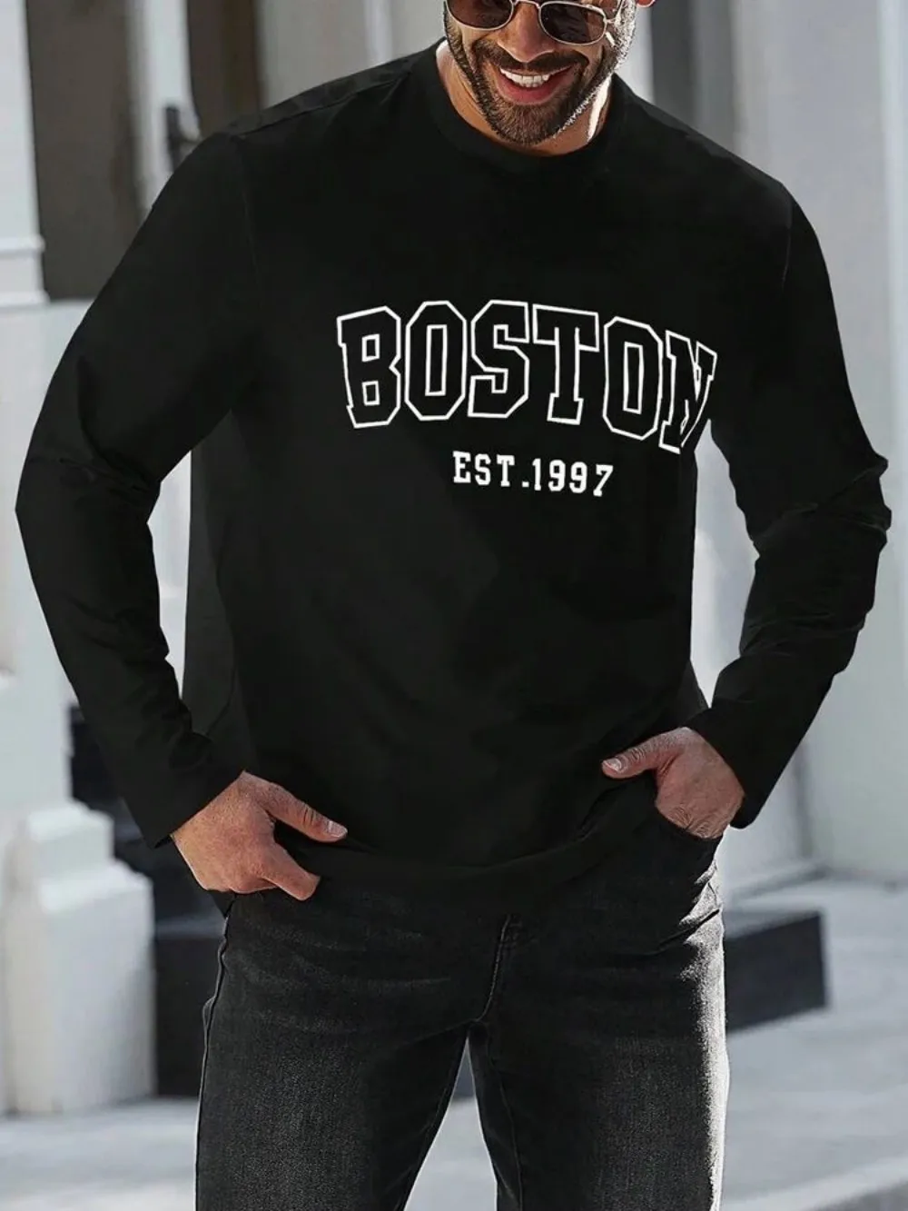 

Fashionable men's autumn 1997 new Boston letter print comfortable breathable long sleeved T-shirt outdoor top