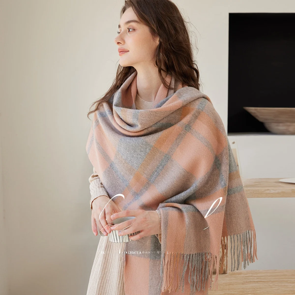 pure-wool-scarf-women's-long-thi-winter-faionable-plaid-warm-versatile-festival-gift-large-size-awl-korean-sle-scarf