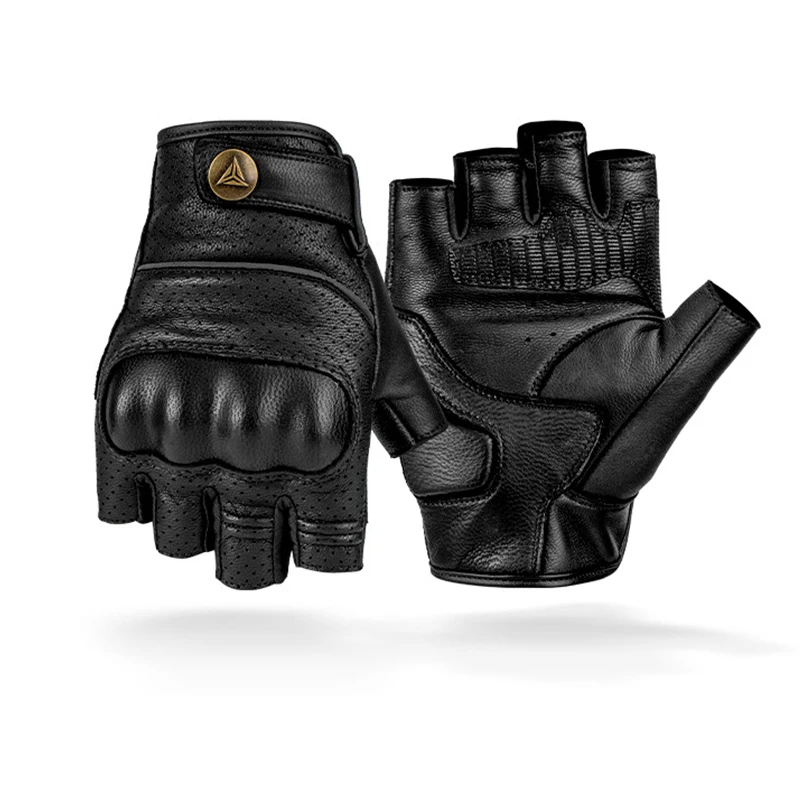 

Summer Motorcycle Fingerless Gloves Accessories Goatskin Leather Half Finger Gloves Motocross Gloves