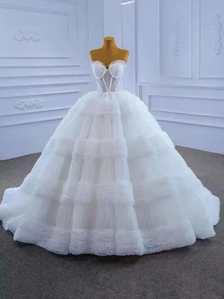 

Пышное бальное платье без рукавов по индивидуальному заказу, свадебное платье 2021, многослойное платье с оборками и украшением в виде сердца, сетчатая юбка принцессы B